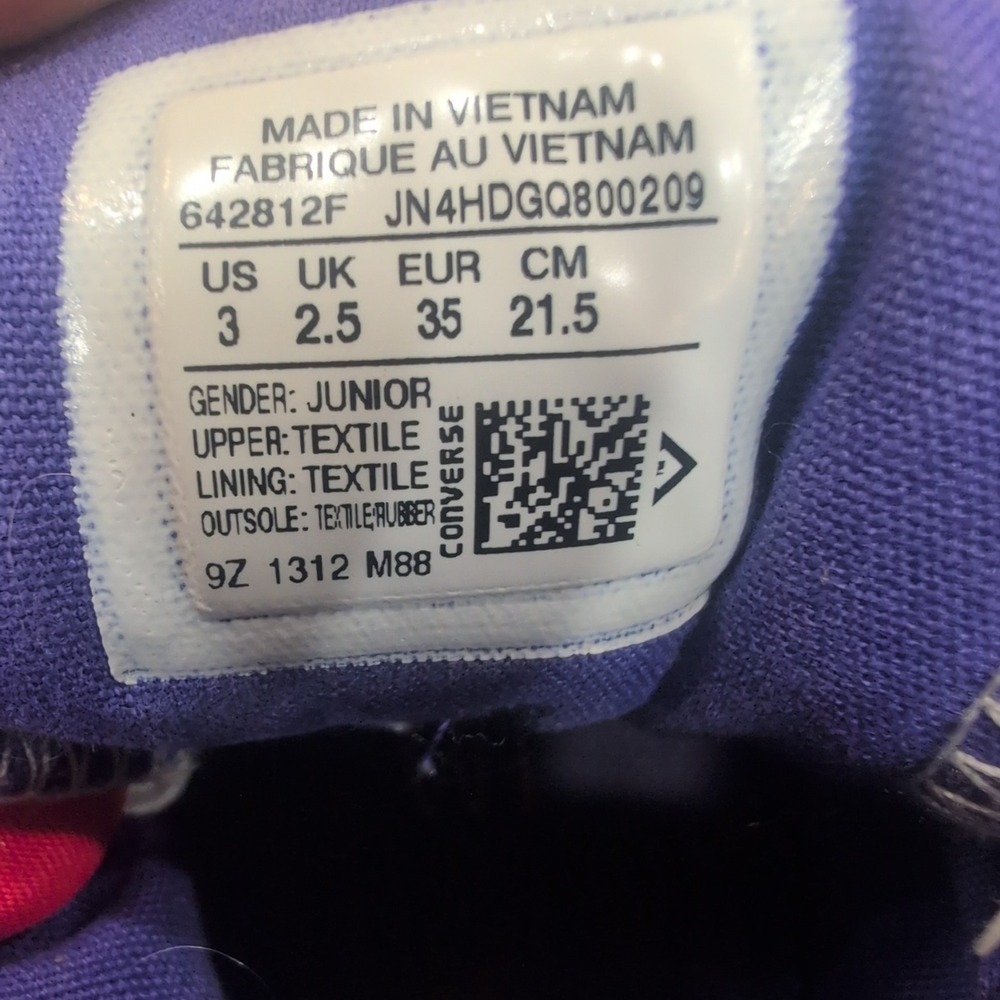 Converse Chuck Taylor All Star High Top Sneakers Gray Purple Youth Size 3 - Picture 7 of 8